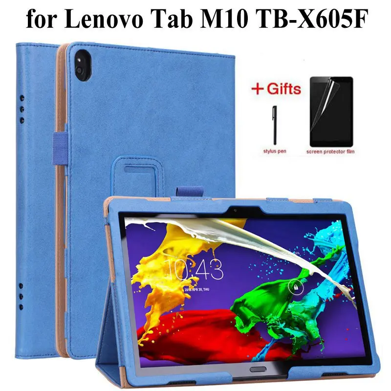 Чехол-подставка из искусственной кожи для lenovo Tab M10 TB-X605F, чехол-подставка для планшета M10 X605 10,1 дюймов, Чехол+ пленка