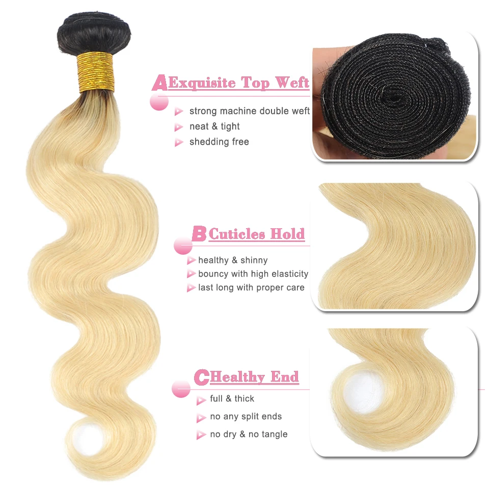 T1B/613 Ombre светлые бразильские волосы Weave Связки объемная волна 100% человеческих