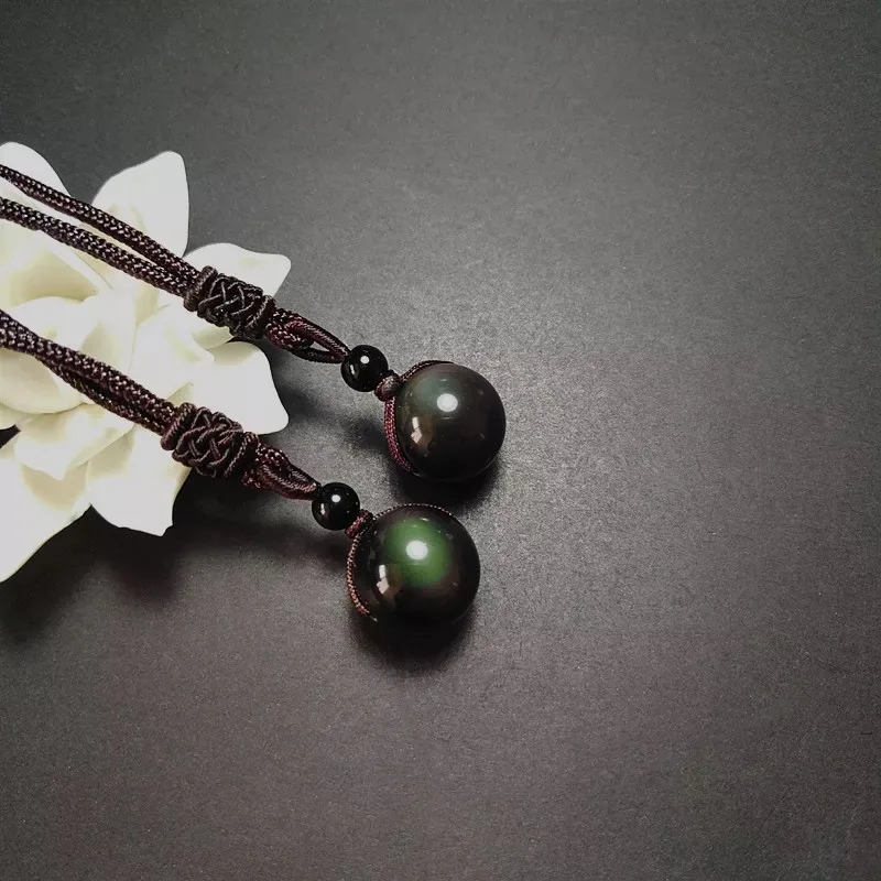 16 мм бусины черный обсидиан Радужное ожерелье с шариком для глаз подарка на удачу