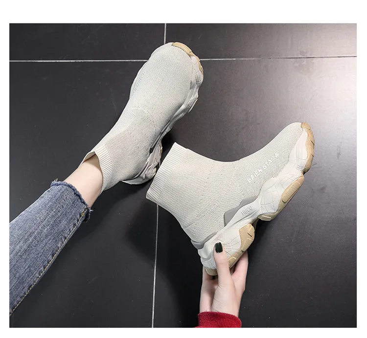 Women High Top Sock Shoes Chunky Sneakers Slip-on Ladies Platform Casual Shoes Autumn New Women Shoes botas mujer 998w