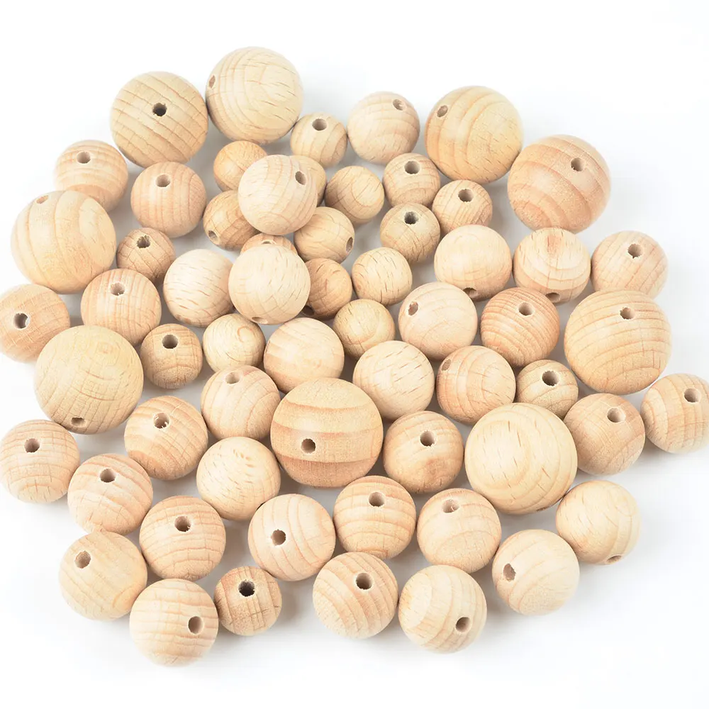 LOFCA 12/15/20 mm Wooden Beads 30pcs/lot Natural Wood Beads DIY Jewelry Making Baby Toys Wooden Beads Jewelry Wholesale