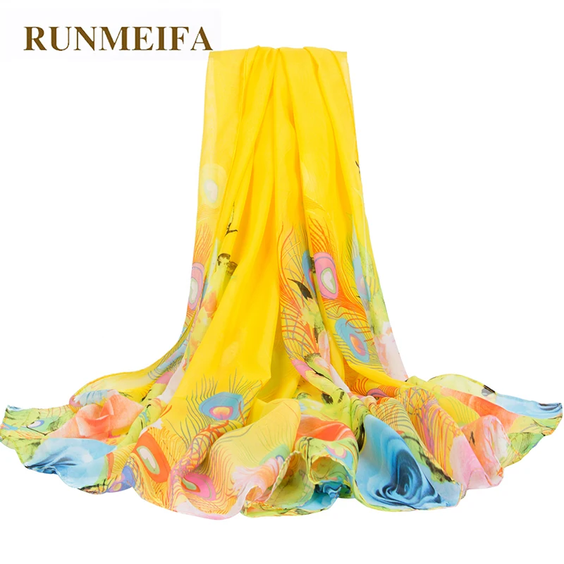 Runmeifa пляж шарф парео лето шифона с принтом шелковый oversize солнцезащитный крем