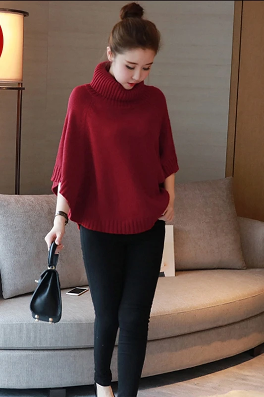 Cozimastarla New Womens Capes and Ponchoes Shawl Cape Coat Bat Sleeve Turtleneck Sweater Loose Autumn Winter Cloak Plus Size | Женская