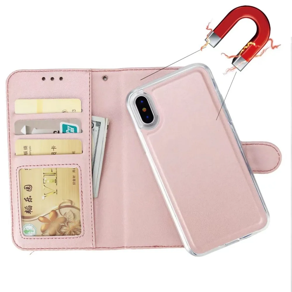 2 в 1 чехол-кошелек для iPhone 7 Plus 8 7 6 6 S 5S XR 11 Pro съемный кожаный чехол для iPhone XS Max чехол для телефона Магнитный EEMIA - Цвет: Pink