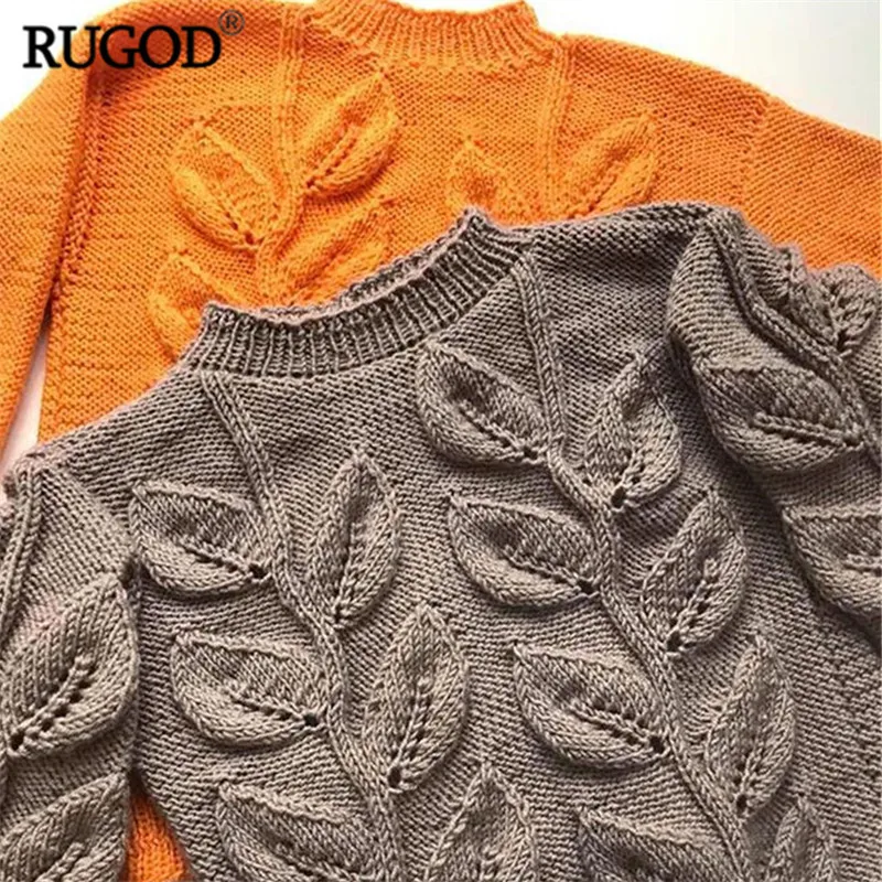 RUGOD 2020 Autumn Winter Warm Knitted Pullover Women Elegant Leaves Pattern Knitwear Sweater Female Coat Outwear | Женская одежда