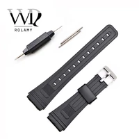rolamy 20mm watch band strap silicone rubber men lady black replacement straight end loop silver polished pin buckle watchband
