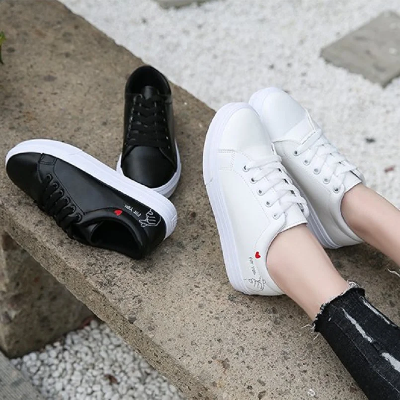 

Cresfimix 2018 women casual black pu leather flat platform shoes lady leisure white autumn & winter shoes cool shoes b2857