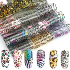 10 шт., Переводные леопардовые наклейки для ногтей, слайдер для ногтей, блестящая голографическая наклейка, смешанное маникюрное украшение