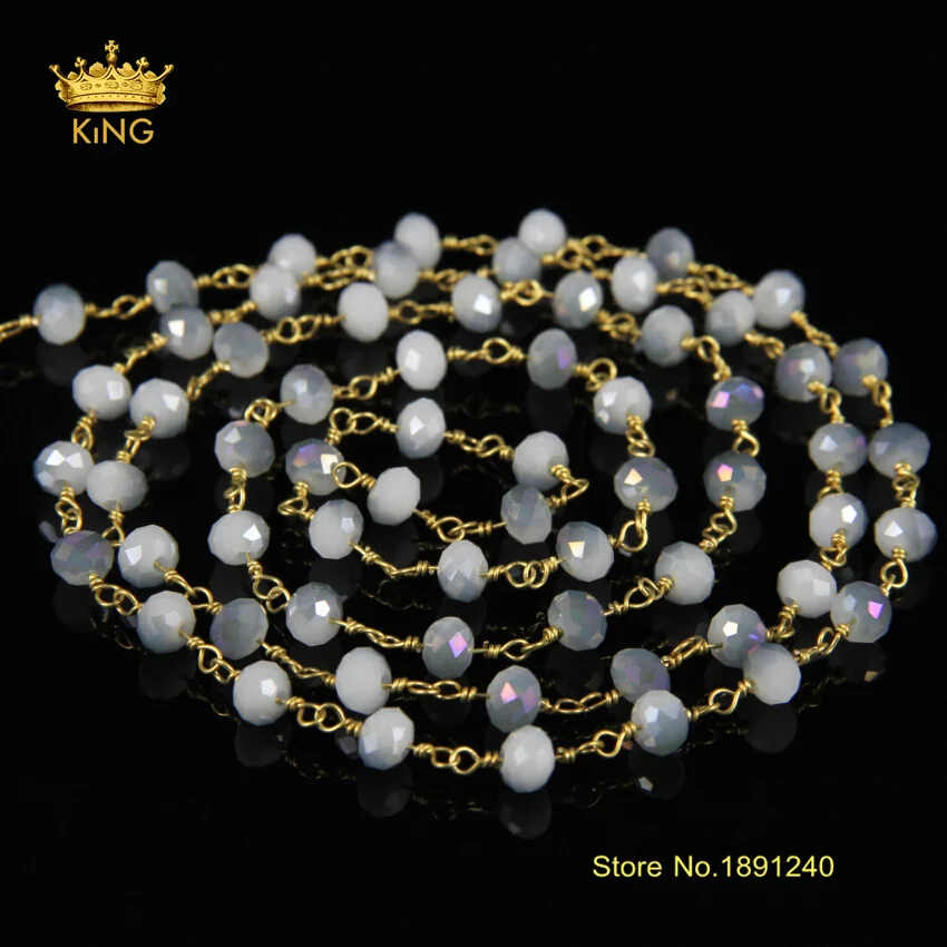 

Tone Wire Wrapped Grey White Crystal Glass Faceted Beaded Chain Beads Rosary Chain Necklace Jewelry Findings JD041
