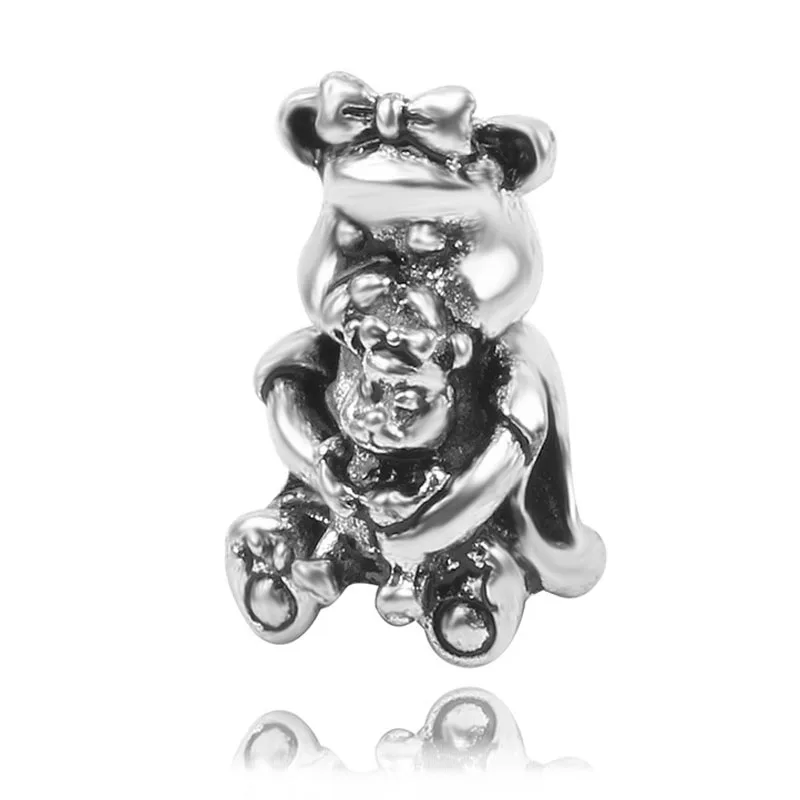 silver bear mom baby Новейшая Милая кошка бультерьер бульдог Лабрадор бусинки в форме щеночка Европейская Бусина Подходит Pandora Женские Подвески для девушки браслеты и подвески - Цвет: silver bear mom baby