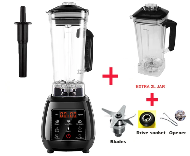 BLACK 2L Jar n parts BPA бесплатно цифровой сенсорный экран автоматически программа 3HP блендер миксер соковыжималка Высокая мощность пищевой процессор лед зеленый смузи - Color: BLACK 2L Jar n parts