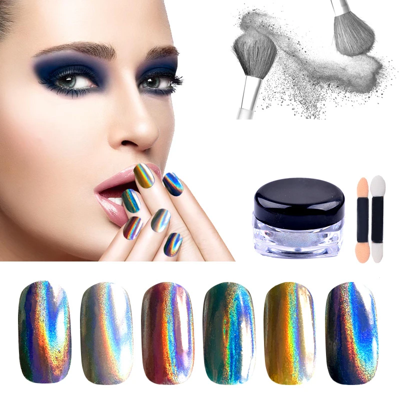 1g/Box Shiny Laser Nail holo Powder Holographic Glitter Dust Rainbow Chrome Pigment Manicure Pigments Art Decorations | Красота и