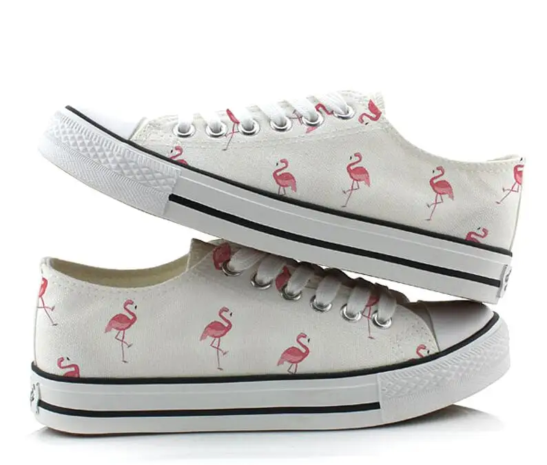 Low Top Color 02 Akexiya Szie 43 классические женские туфли на плоской подошве с низким верхом белые кроссовки Повседневная обувь 3D Ручная роспись Фламинго мультфильм шаблон парусиновая обувь - Цвет: Low Top Color 02
