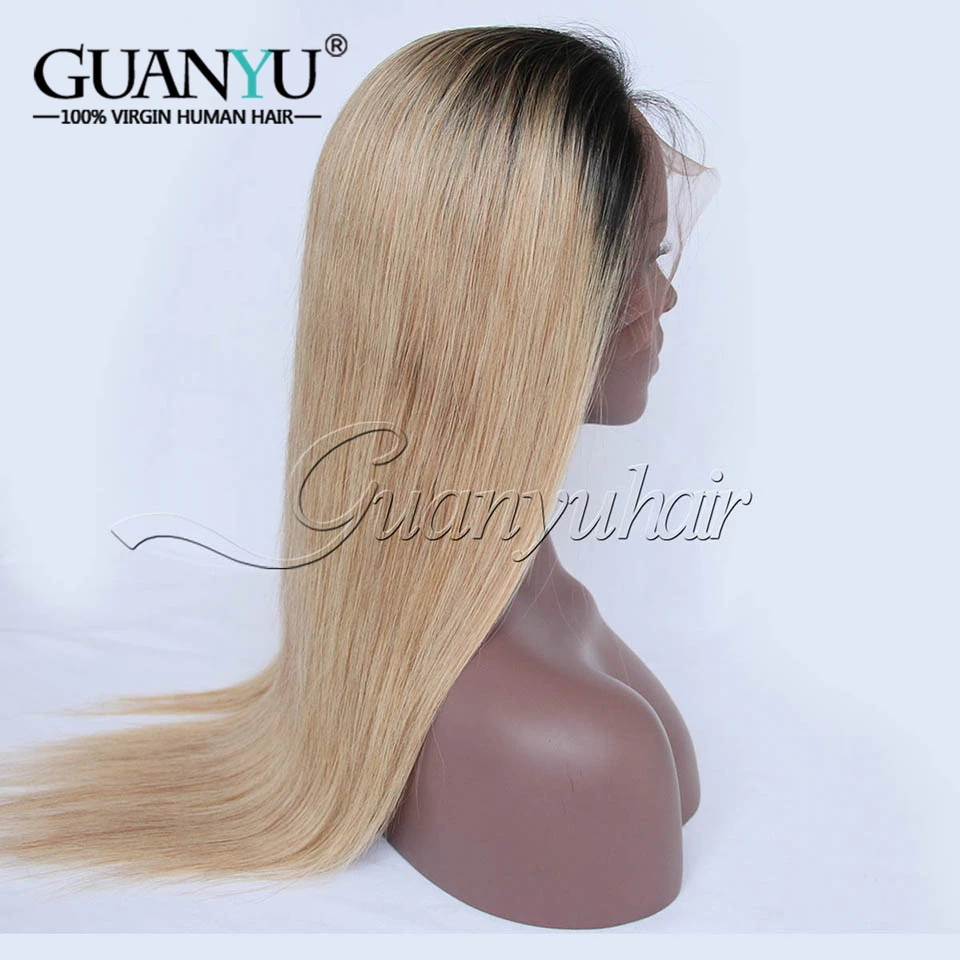 Guanyuhair Ombre 1B/27 человеческие волосы на кружеве парики 150% плотность медовый блонд 360