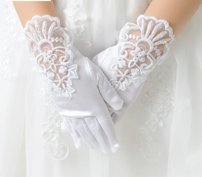 Retail High Quality elengent Flower Girl dress gloves Satin Silk Gloves White Short M/L Size 4-14Yrs free shipping | Детская одежда и