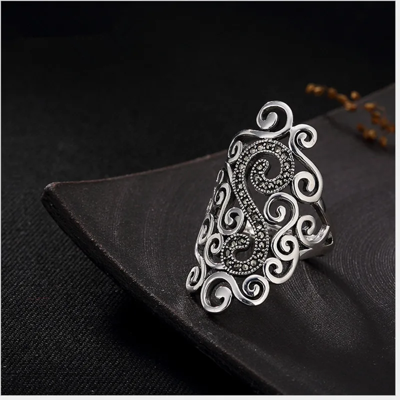 Uglyless Real S 925 пробы Серебряное кольцо на палец Marcasite женские открытые кольца