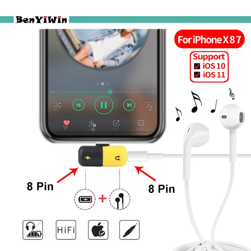 8 Pin порт аудио зарядки адаптер для iPhone X 6 7 8 Plus зарядное устройство кабель адаптер для зарядки Jack к наушникам вспомогательный конвертер Кабель
