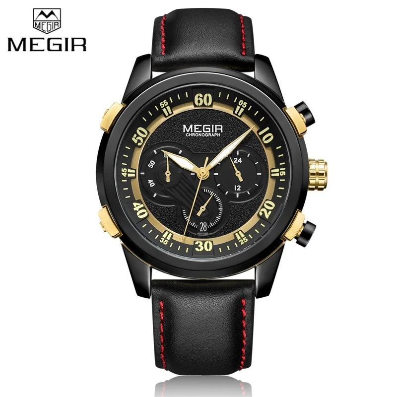 Часы MEGIR мужские спортивные повседневные кварцевые с кожаным ремешком|wristwatch