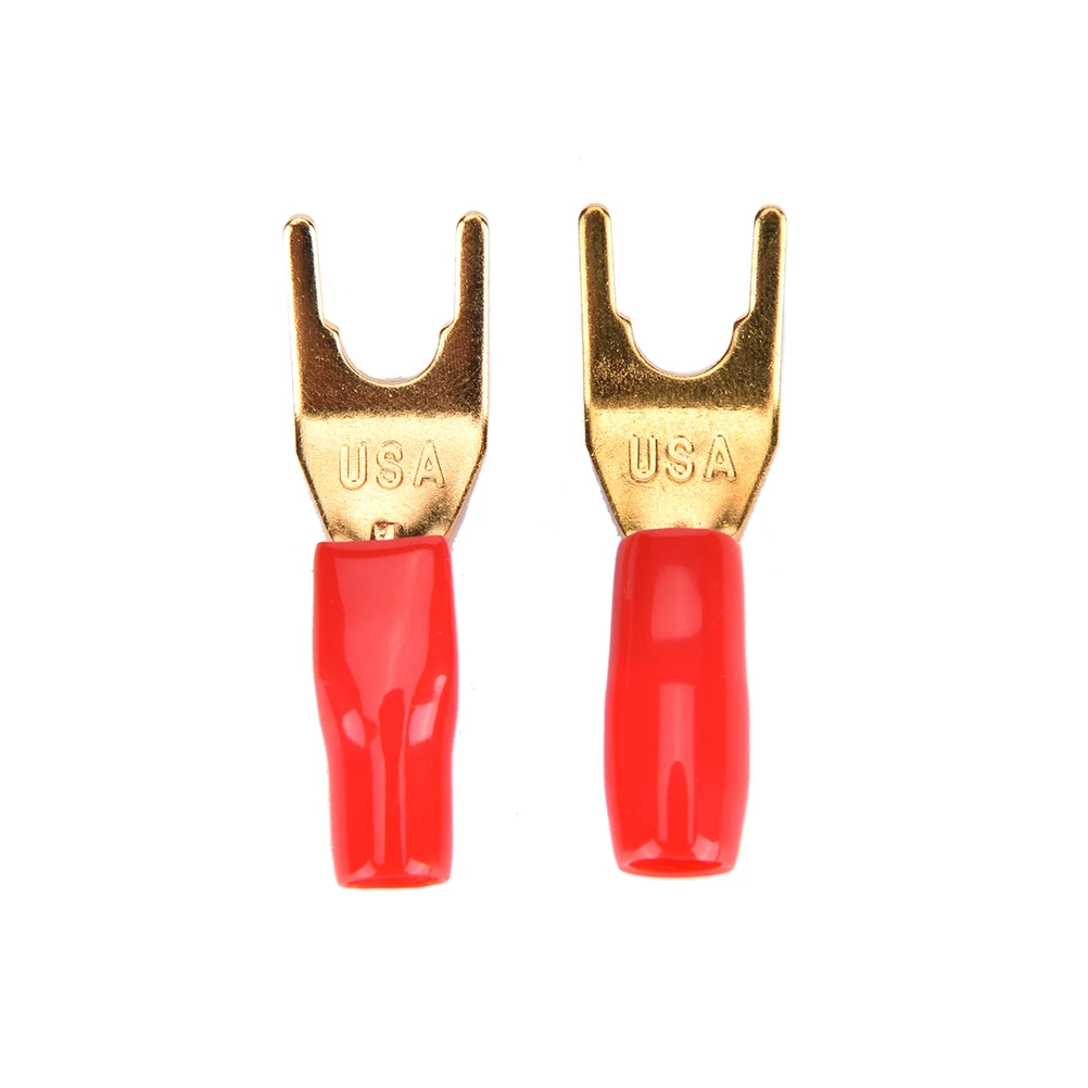 4pcs AV Audio Terminals Connectors Copper Gold Plated Tuning Fork Banana Y Spade Plug Adapter For Speaker Cable Power | Компьютеры и