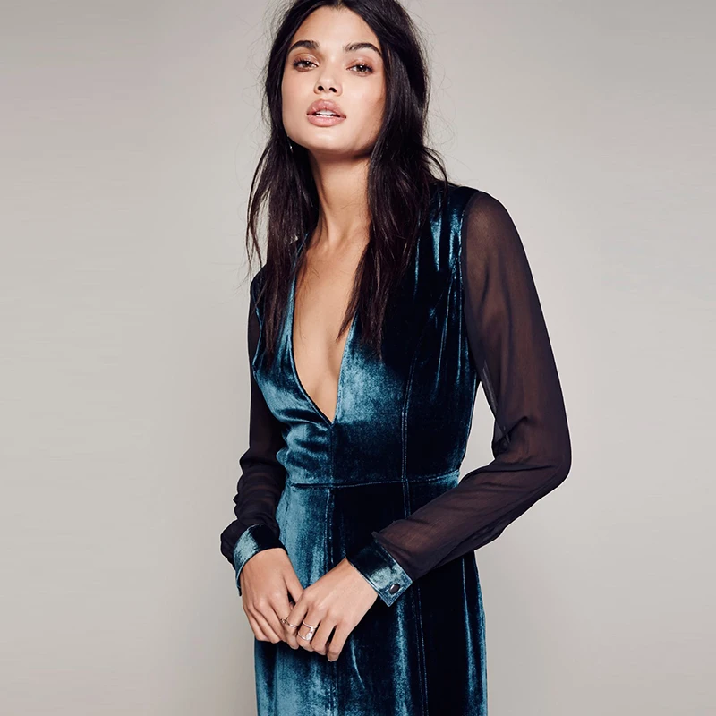 Мода 2018 Демисезонный платье Для женщин Винтаж Вельветовое Высокая Талия Sexy V