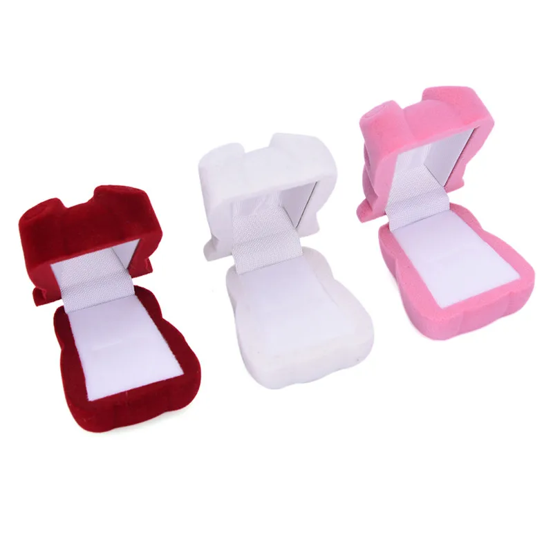

1Pc 3 clours Velvet Bowknot Bear Jewelry Display Box Wedding Ring Organizer Ring Earring Bracelet Valentine's Day Gift Hot Sale