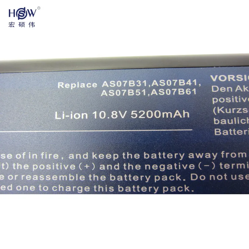 HSW 5200 мАч аккумулятор AS07B31 AS07B41 AS07B51 AS07B61 AS07B71 AS07B72 AS07B42 для Acer Aspire 5230 5235 5310 5315 5330 5520 |