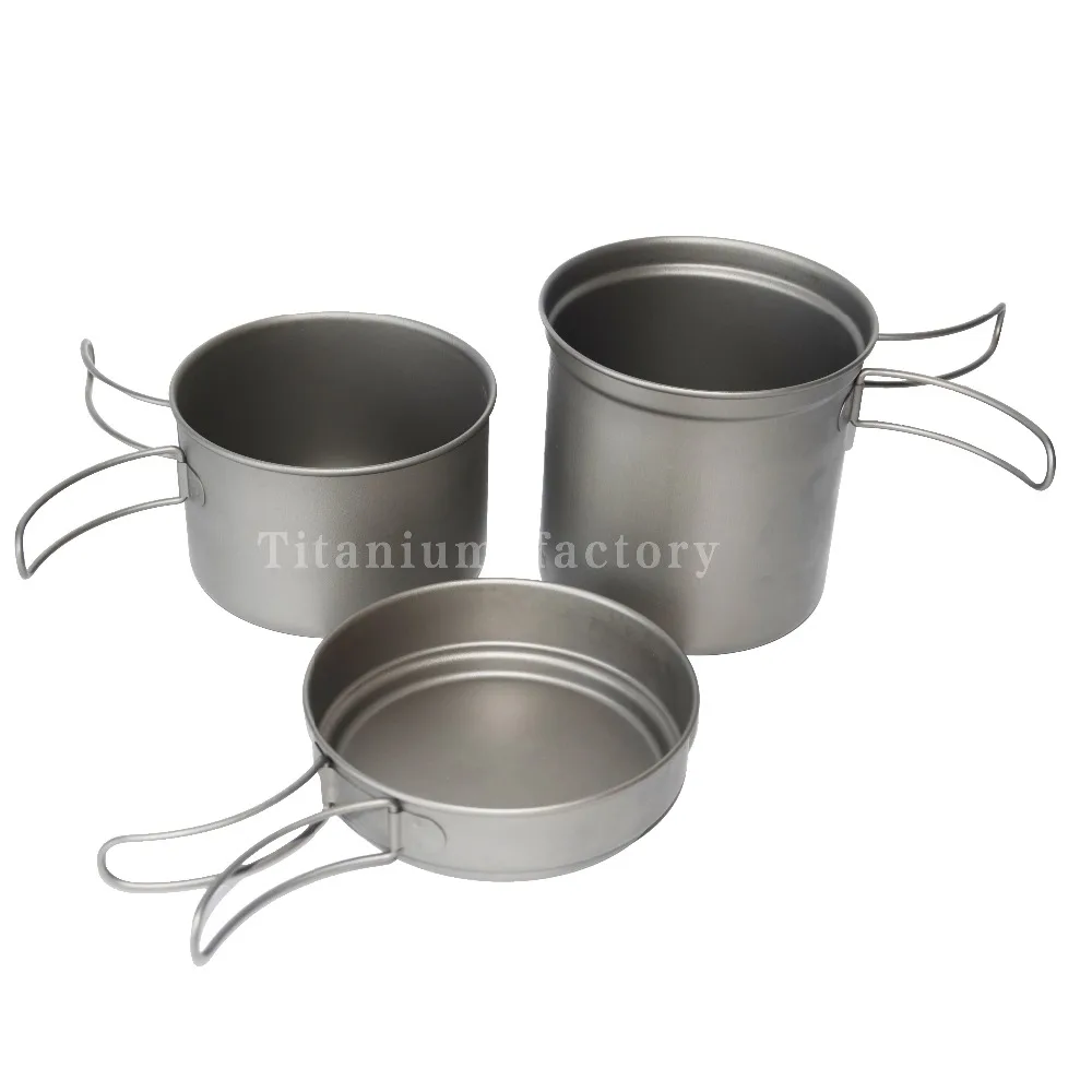 買取 2016 屋外のキャンプ超軽量調理チタンポットチタン調理器具セット