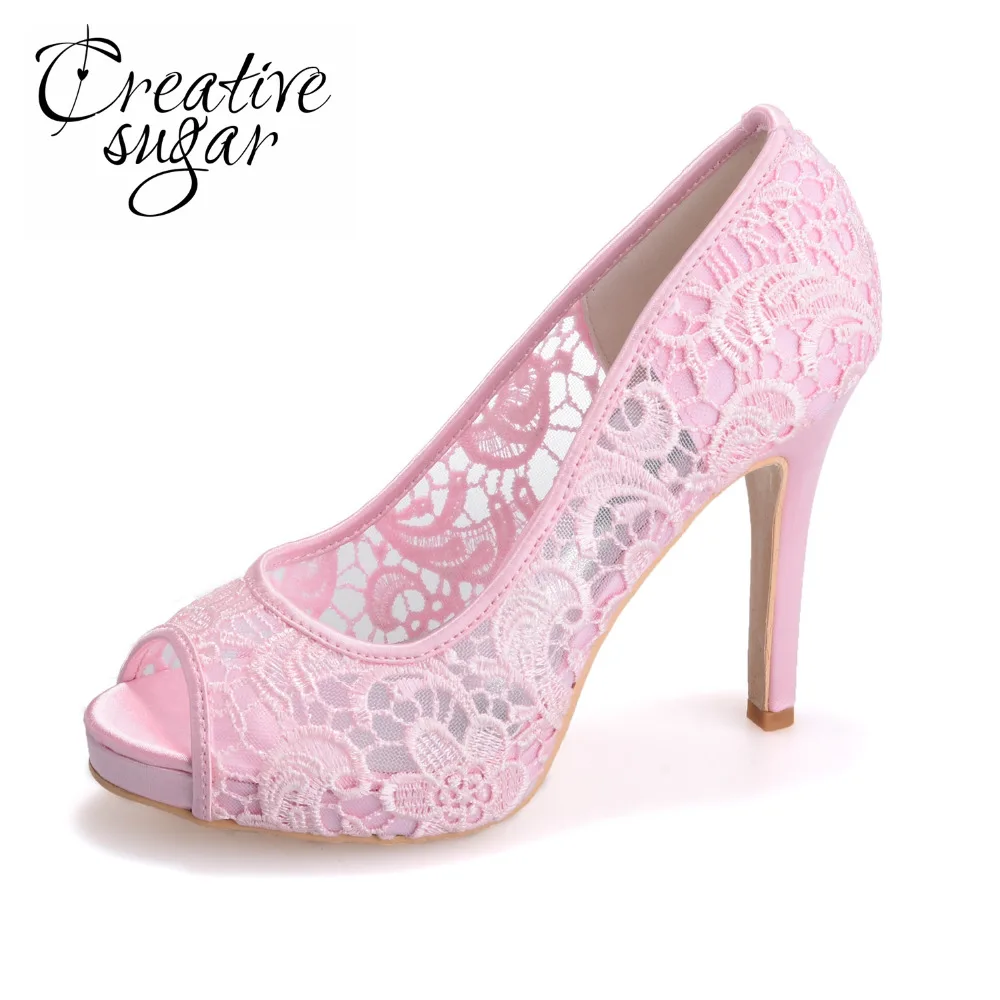 Creativesugar прозрачные сетчатые кружевные свадебные вечерние туфли для свадебной
