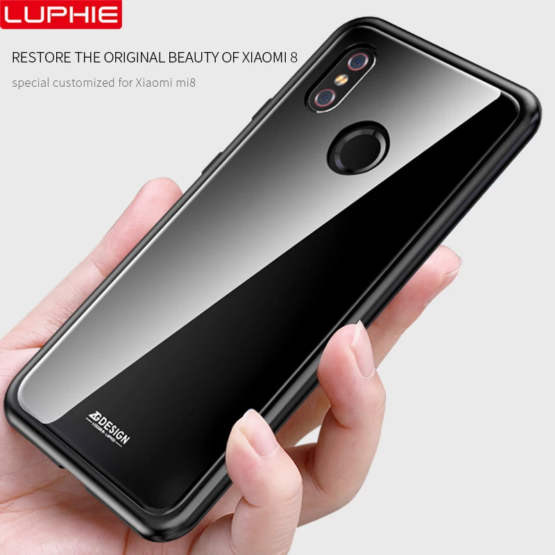 LUPHIE для xiaomi mi 8 чехол с магнитной адсорбцией металлический бампер + закаленное