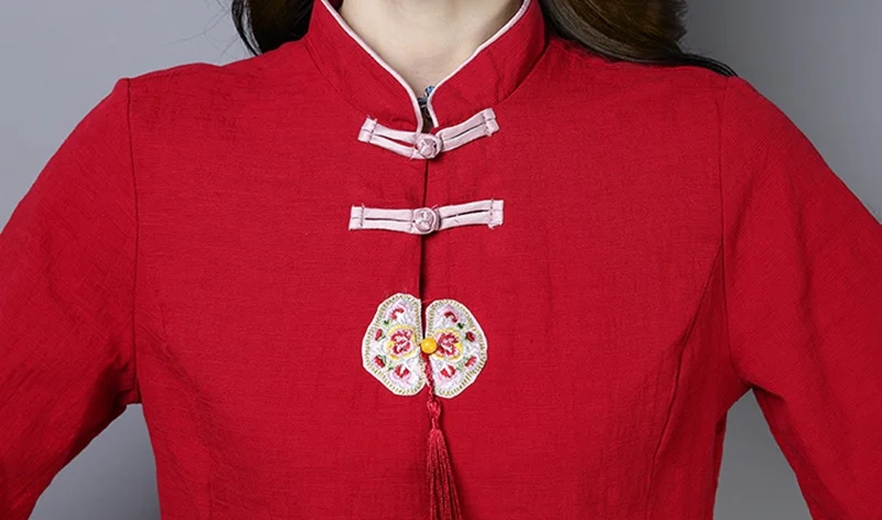 Женская одежда в китайском стиле Hanfu, весна-лето, Ретро стиль, винтажная рубашка, чайная Этническая красная белая блузка, Женские китайские Топы TA1362