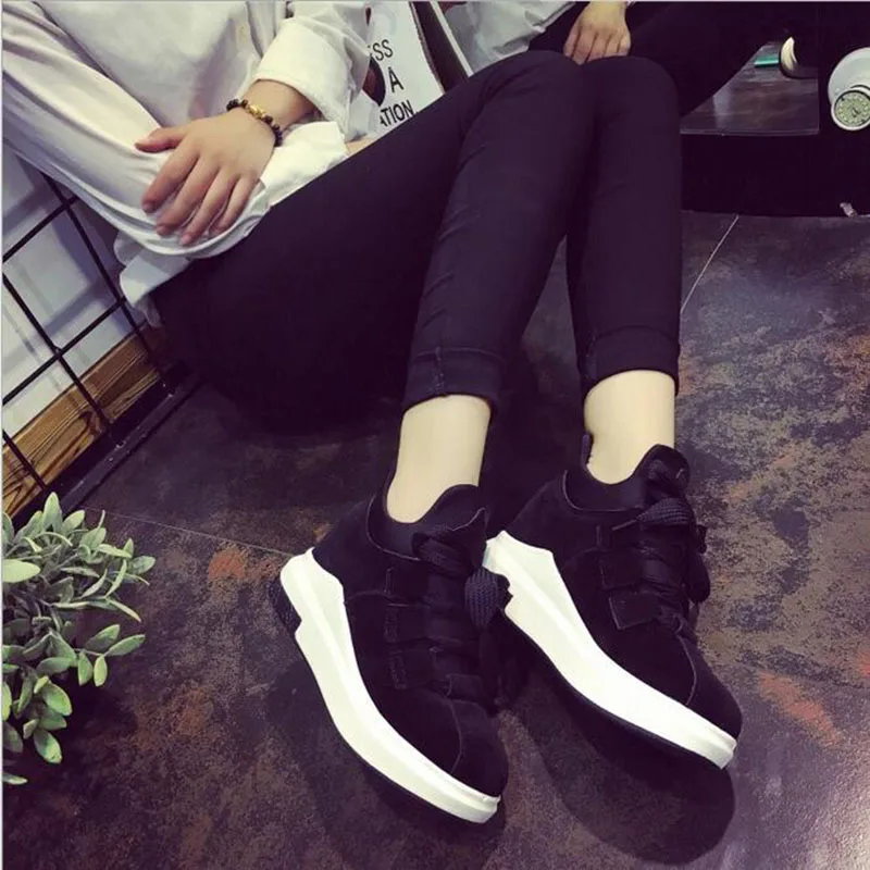 2017 Новинка осени дышащие спортивные туфли женские на толстой подошве галстук