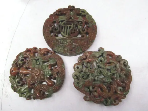 Большой древний нефритовый кулон ручной работы 2 шт. редкие животные резные