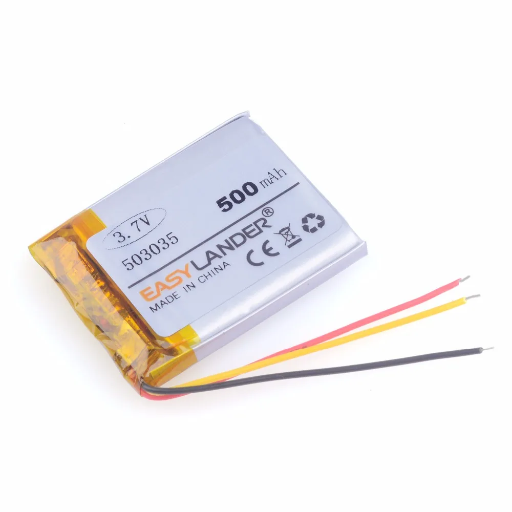3-ПРОВОД С 1.25 ВИЛКОЙ 503035 3.7V 500mAh ПЕРЕЗАРЯЖАЕМАЯ ЛИТИЕВАЯ ПОЛИМЕРНАЯ БАТАРЕЯ Li-ion ДЛЯ GPS PSP НАВИГАЦИИ MP3 MP4 DVR СМАРТ-ЧАСОВ ON.