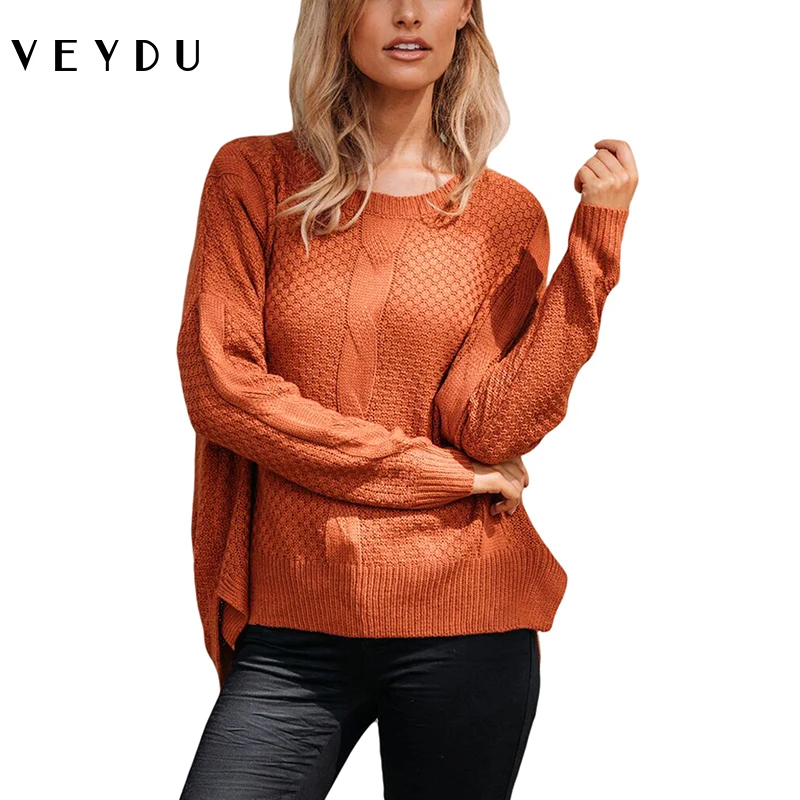 Женский Теплый свитер Veydu повседневный Однотонный с круглым вырезом и длинными