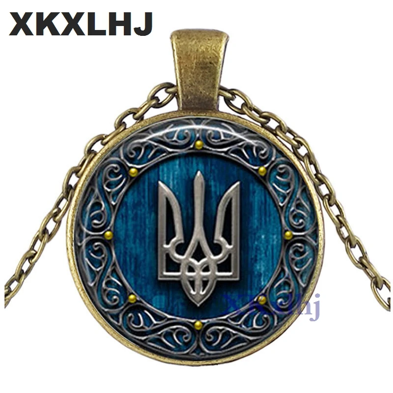 XKXLHJ 1pcs Tryzub Ukraine pendant jewelry Glass Cabochon Necklace |