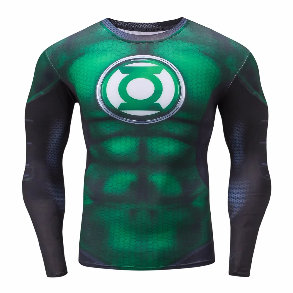 The Avengers Green Lantern Compression Suit Workout Fitness Long Sleeve 3D Print Shirt Sportswear Bodybuilding Leggings | Мужская одежда - Фото №1