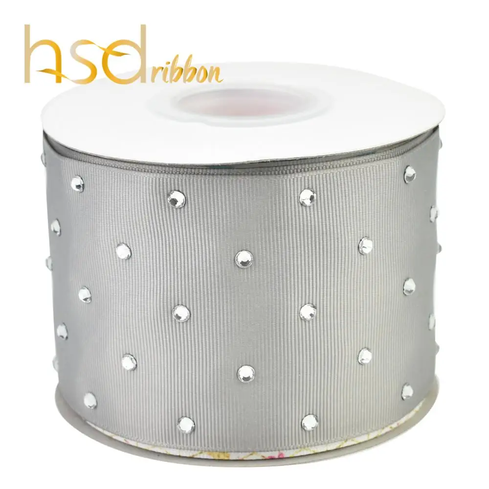 HSDRIBBON 3&quot 75mm Rhinestone Setting on Colorful Solid Color Grosgrain Ribbon 25 Yards per Roll | Дом и сад
