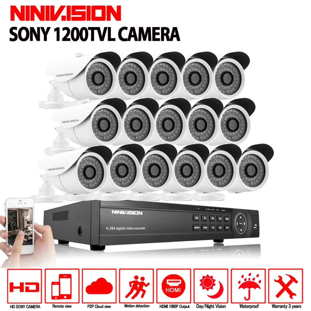 NINIVISION AHD 16CH HDMI DVR 16CS 1200TVL ИК наружная Водонепроницаемая CCTV камера 36 светодиодов