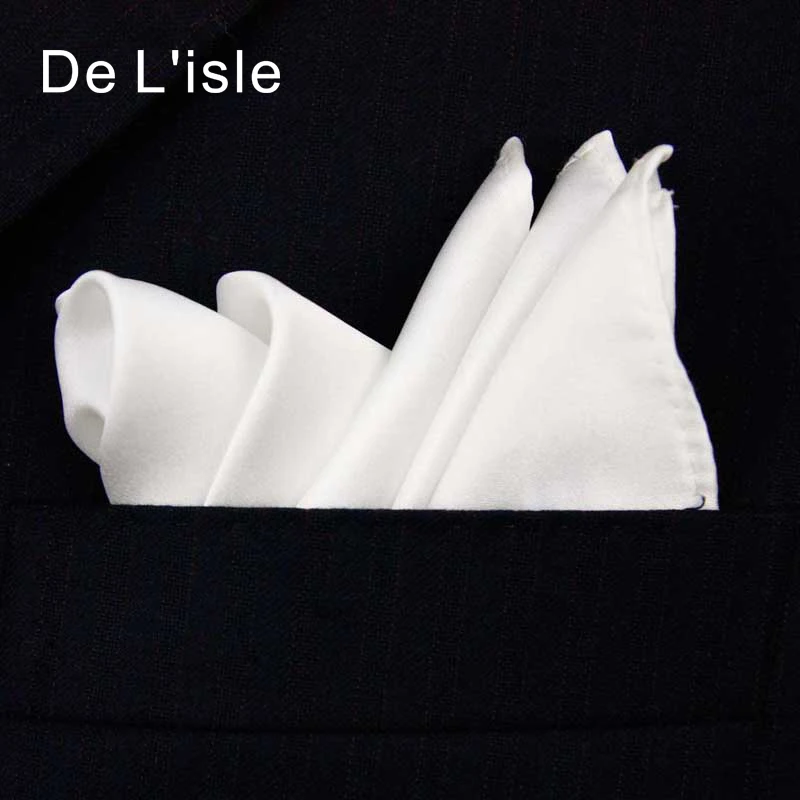 Lenço de bolso branco e clássico feito a mão em seda 100% natural com lenço quadrado de bolso e caixa de presente