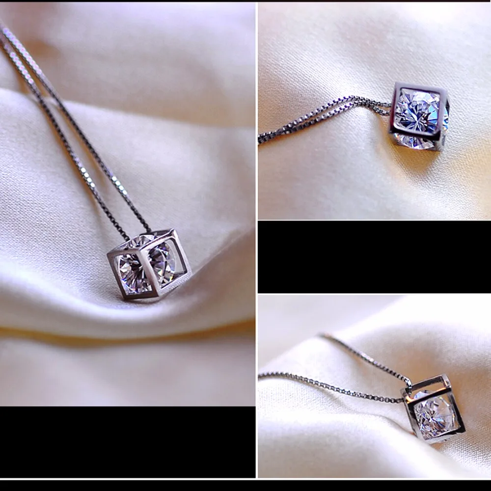 Женское серебряное ожерелье с кулоном из циркона|necklace and pendants|pendant for necklacenecklace square