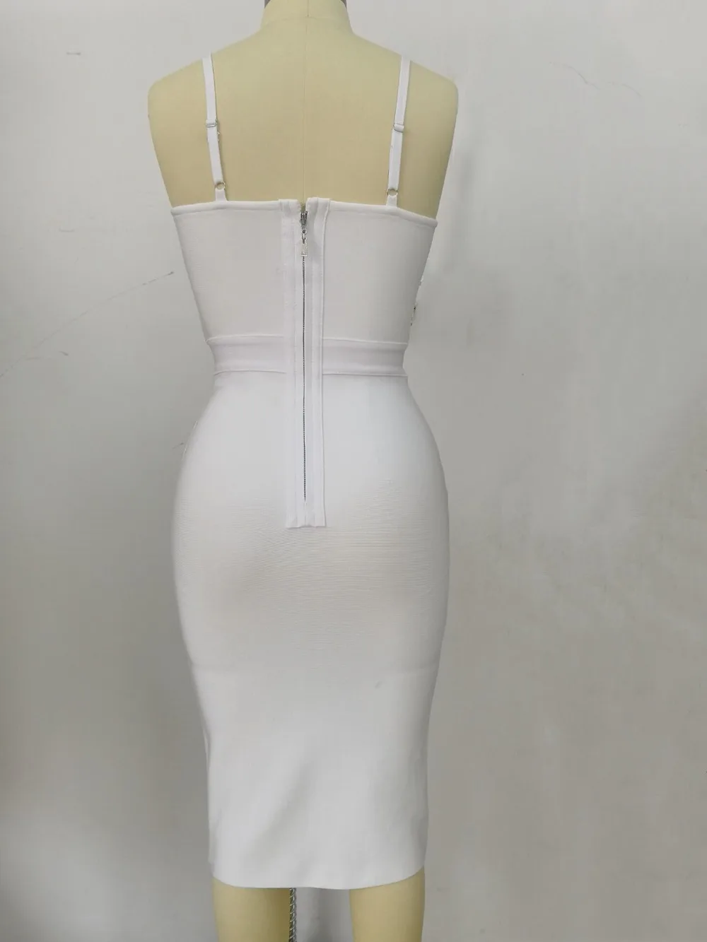 

white elegance Spaghetti Strap Button vestido Bandage Dress 2019 New Women Bodycon Celebrity evening Party Dress wholesale