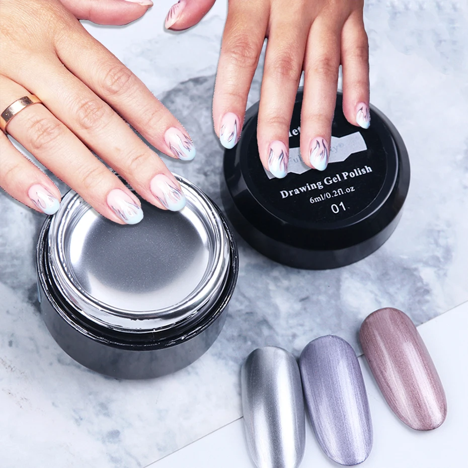 Зеркальный металлический лак для ногтей 6 мл серебристая розовая Золотая краска