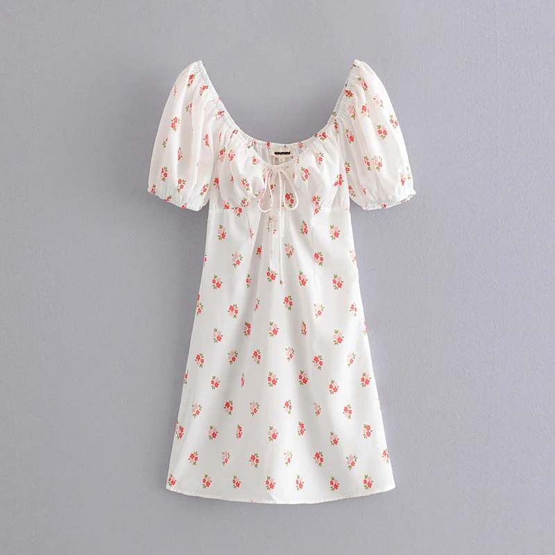 2019 Летнее белое Повседневное Платье Винтажный буф рукав мини день платье женское