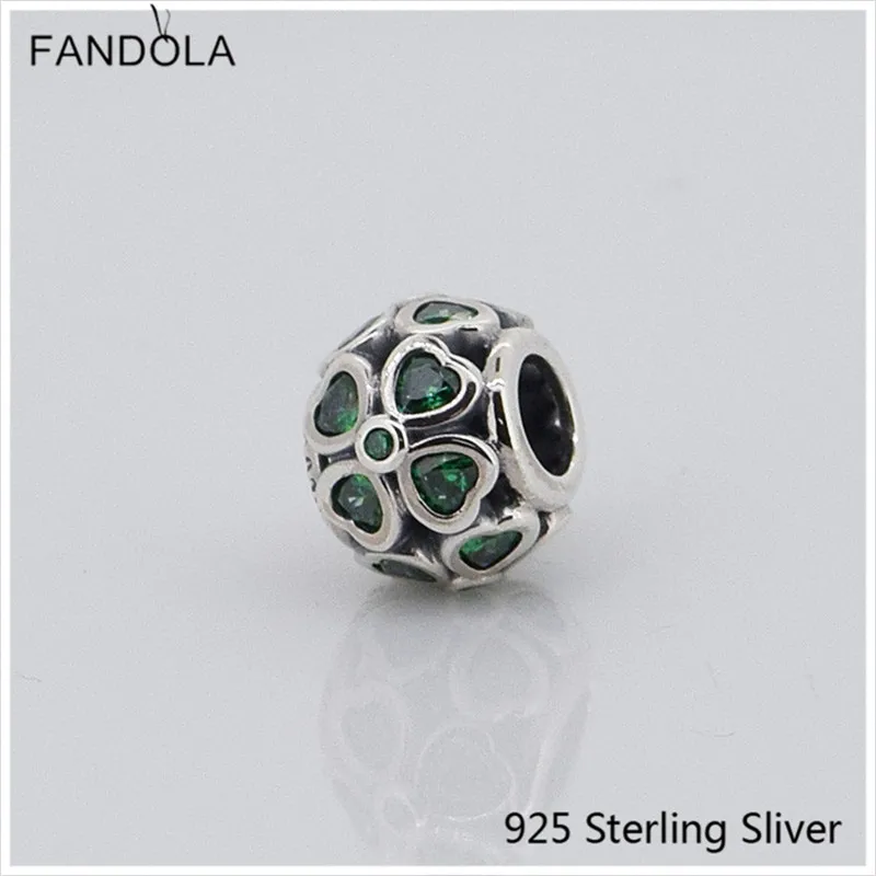 925 пробы Серебряный Зеленый счастливый клевер темно-зеленый CZ Fit DIY брендовый