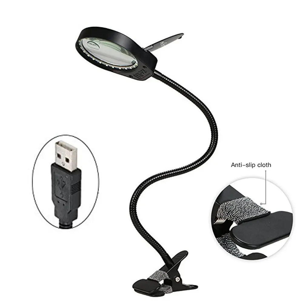 

Magnifying Lamp Magnifying Glass 3X/10X with 26 LED light Portable Gripping Magnifier Jade Identifying Lamp-Black