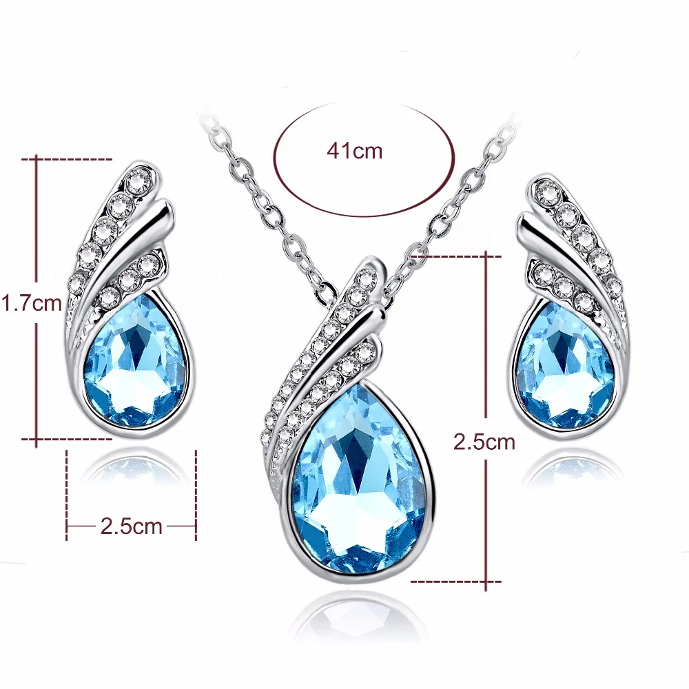 Женский комплект украшений LongWay серебристые Стразы с голубым кристаллом