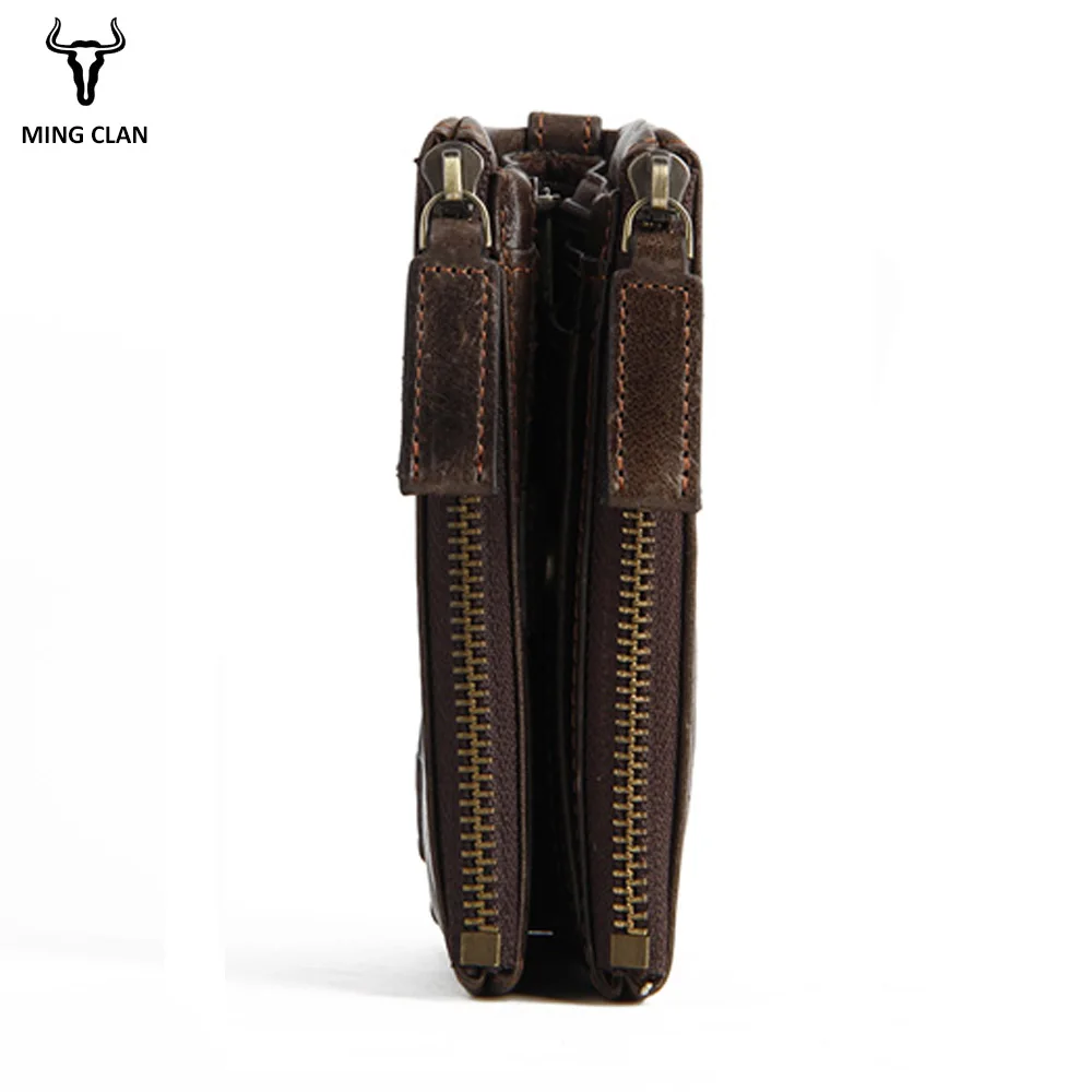Mingclan Genuine Cowhide Leather Men Wallet Short Coin Purse Small Vintage Wallets Brand High Quality Designer Zipper Pocket