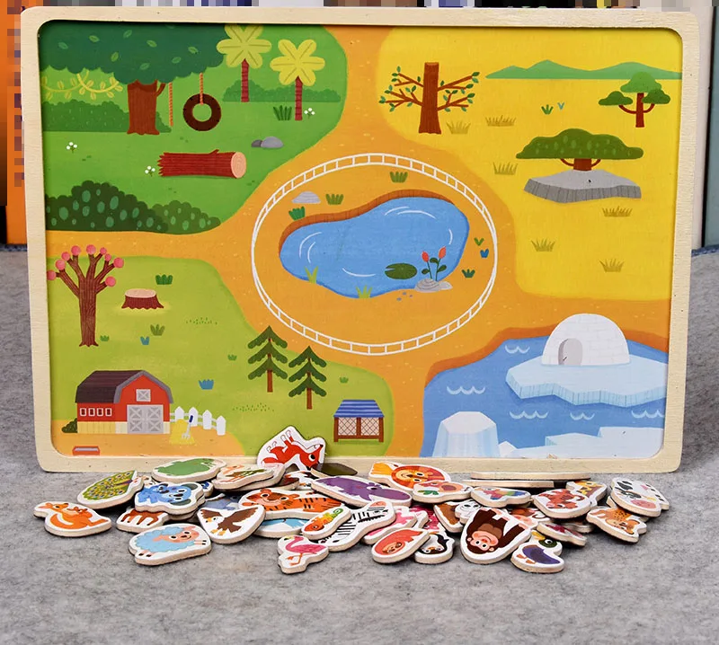 Educational Early Learning Magnetic Puzzle Kids Wooden Toys For Children 3d Puzzle Animal-traffic Scenes Intelligence Juguetes - Цвет: Белый