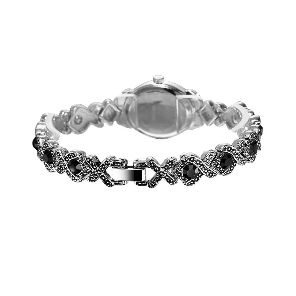 Винтажные женские Стразы кварцевые часы резной сплав браслет наручные ретро