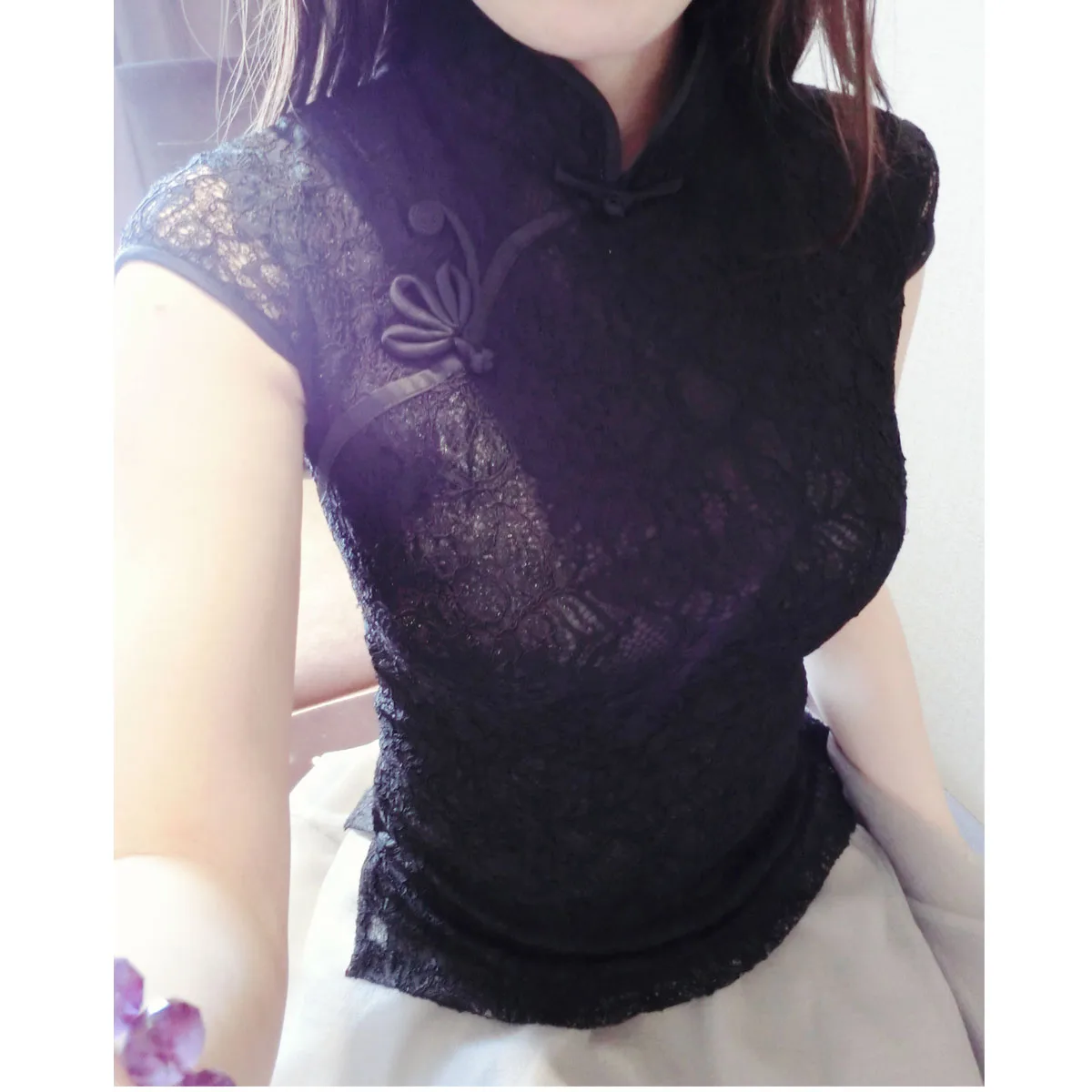 Плюс Размер Традиционный китайский Топ для женщин Чонсам женский черный